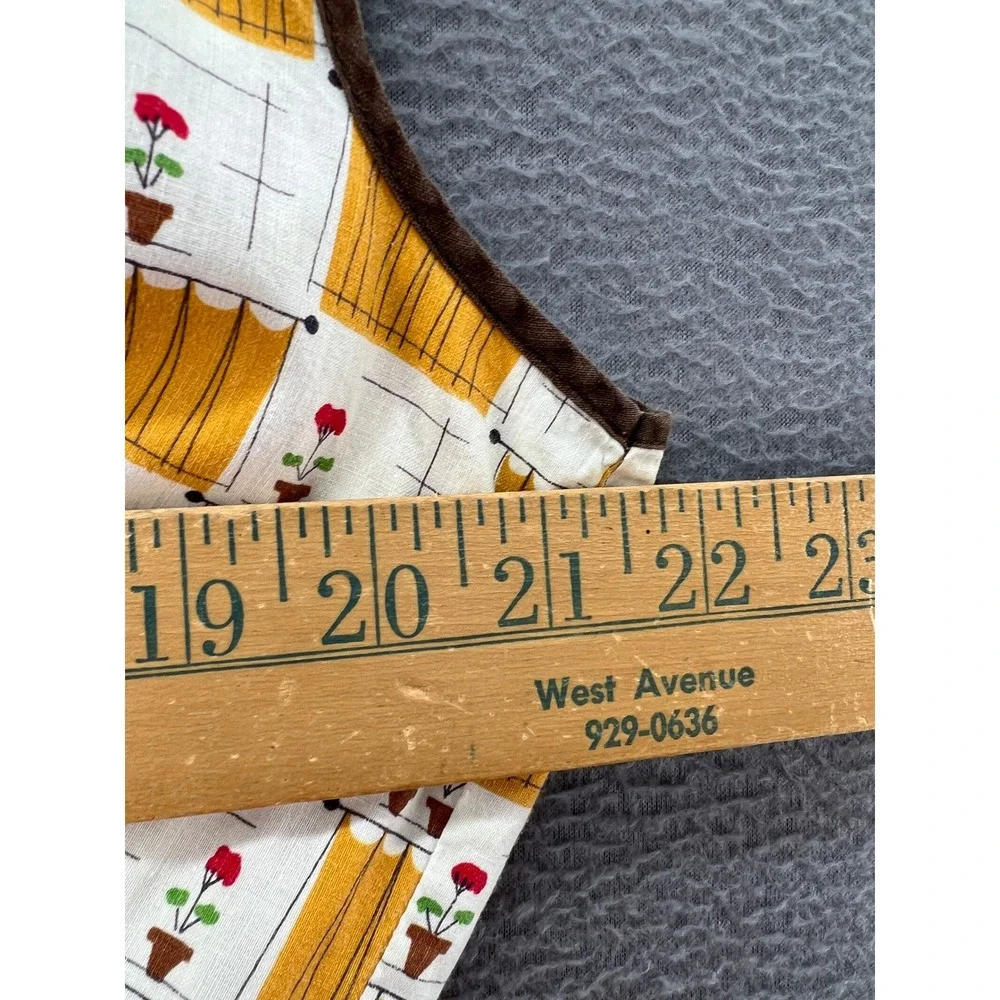 Vintage Yellow Novelty Print Wrap Apron Smock Pockets Rickrack Trim Handmade